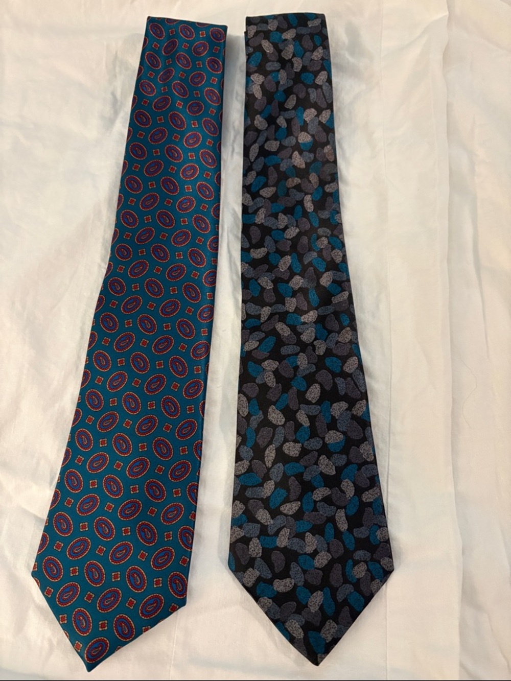 Teal and Black Patterned Men's Neck Tie Duo